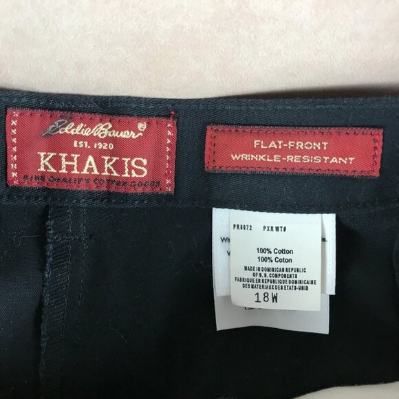 VINTAGE Women's 18W EDDIE BAUER Black Wrinkle Resistant Flat Front Khakis - Picture 3 of 6